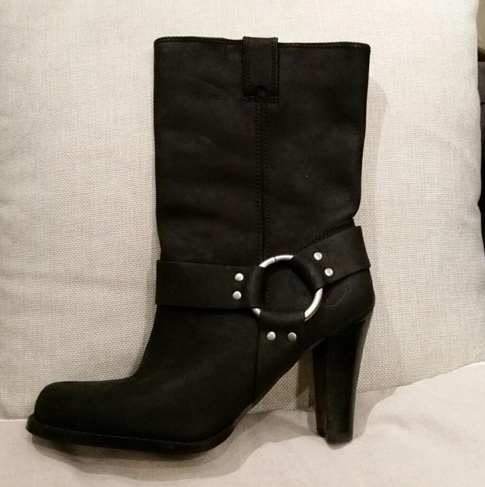 Harley-Davidson Black Mid-Calf Harness Heeled Ankle Boots